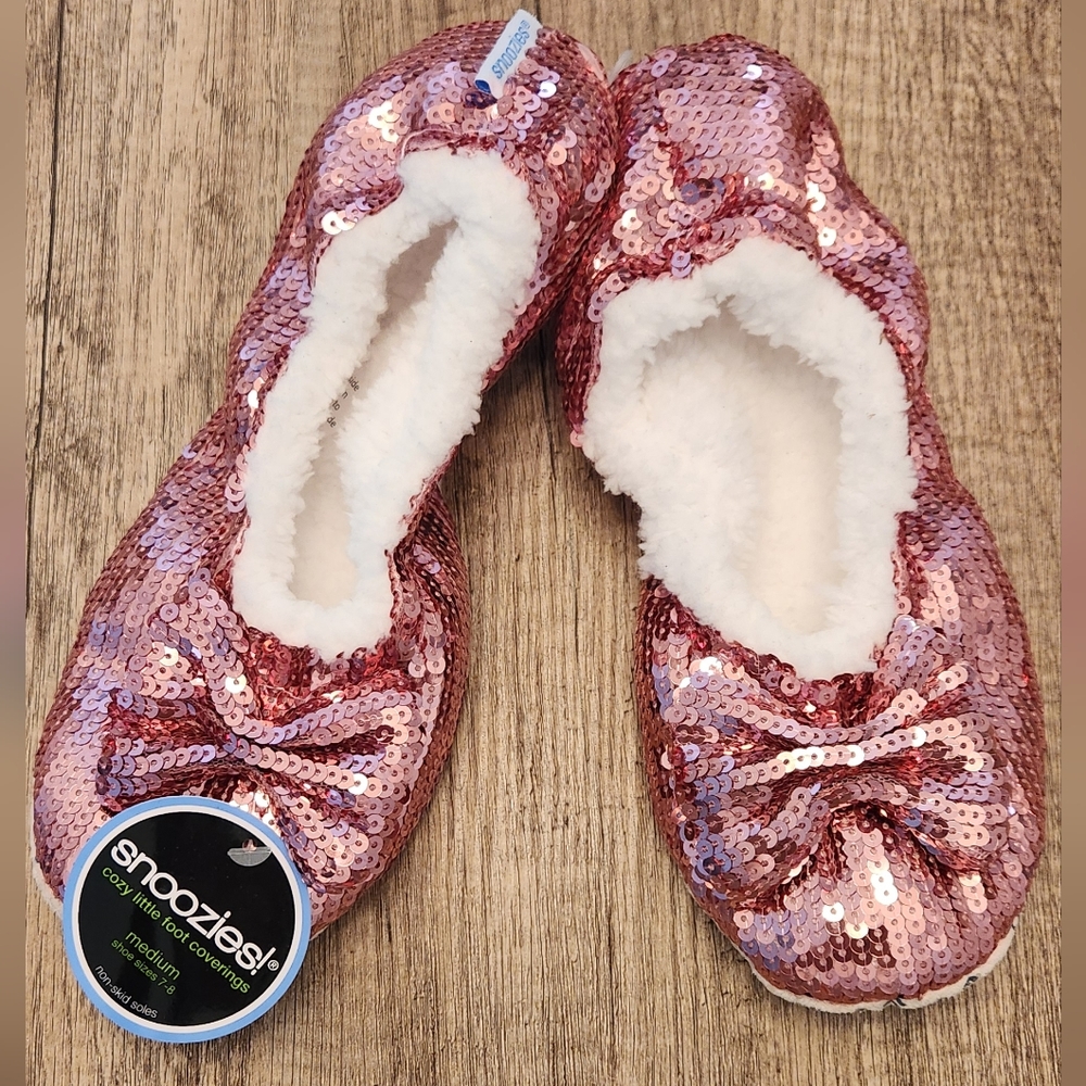 Pink Sequin Fur Lined Slippers Medium